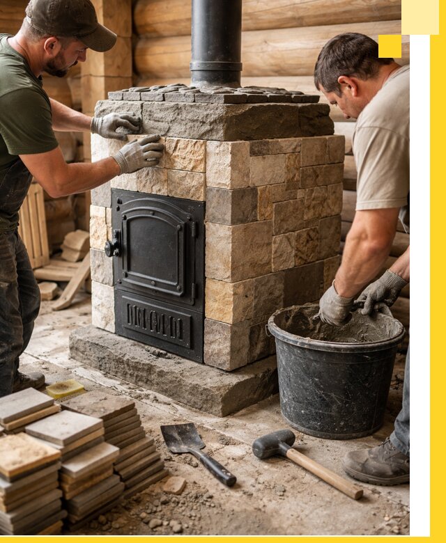 Облицовка банной печи под ключ в Ишиме: камень и плитка