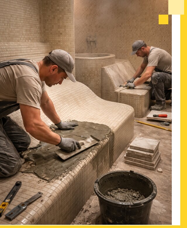 Лежаки для хамама под ключ в Ишиме, проект и монтаж