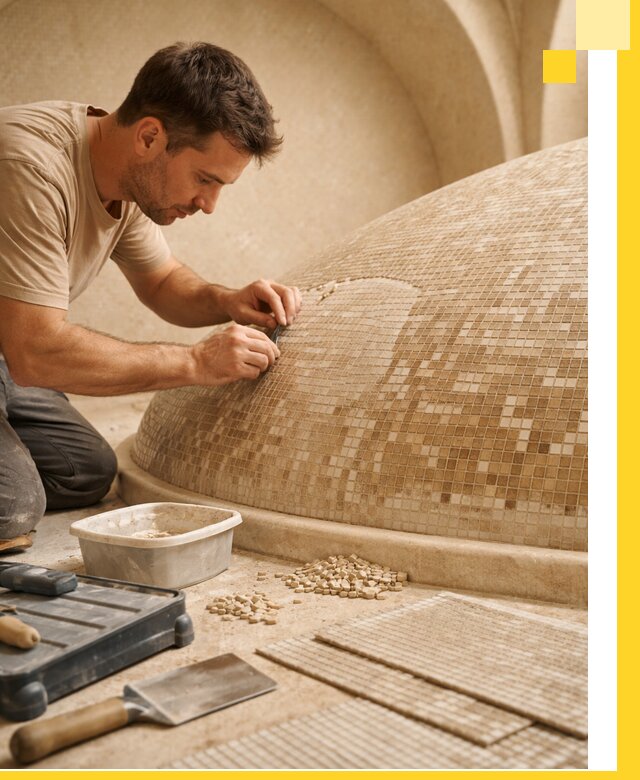 Профессиональная укладка мозаики для хамама под ключ в Ишиме